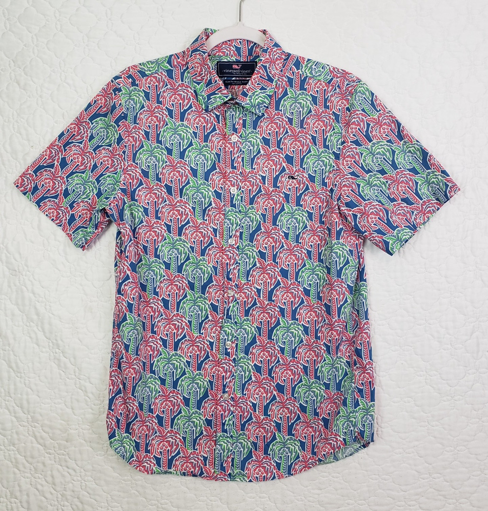 Vineyard Vines Classic Murray Shirt Men's S Short Sleeve Palm Print Tropical